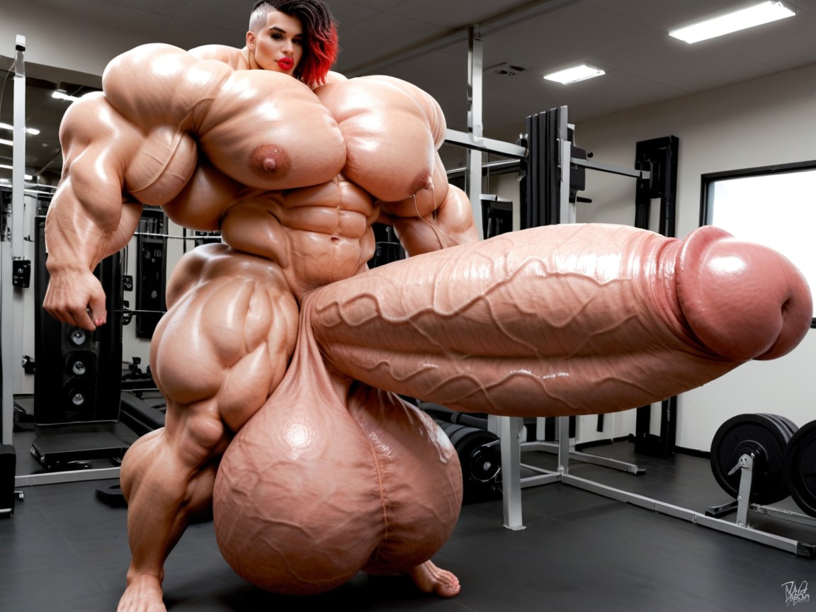 Giant Bulging Penis, Hyper Absurdly Oversized Gigantic Massive Muscle, Hyper Gigantic Muscle Hips Shemale AI Porn