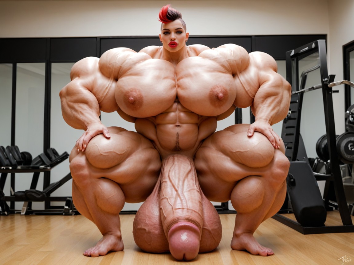 Hyper Gigantic Growth, Balls Are Big Enough To Touch The Floor, Penis The Size Of The Gym Shemale AI Porn