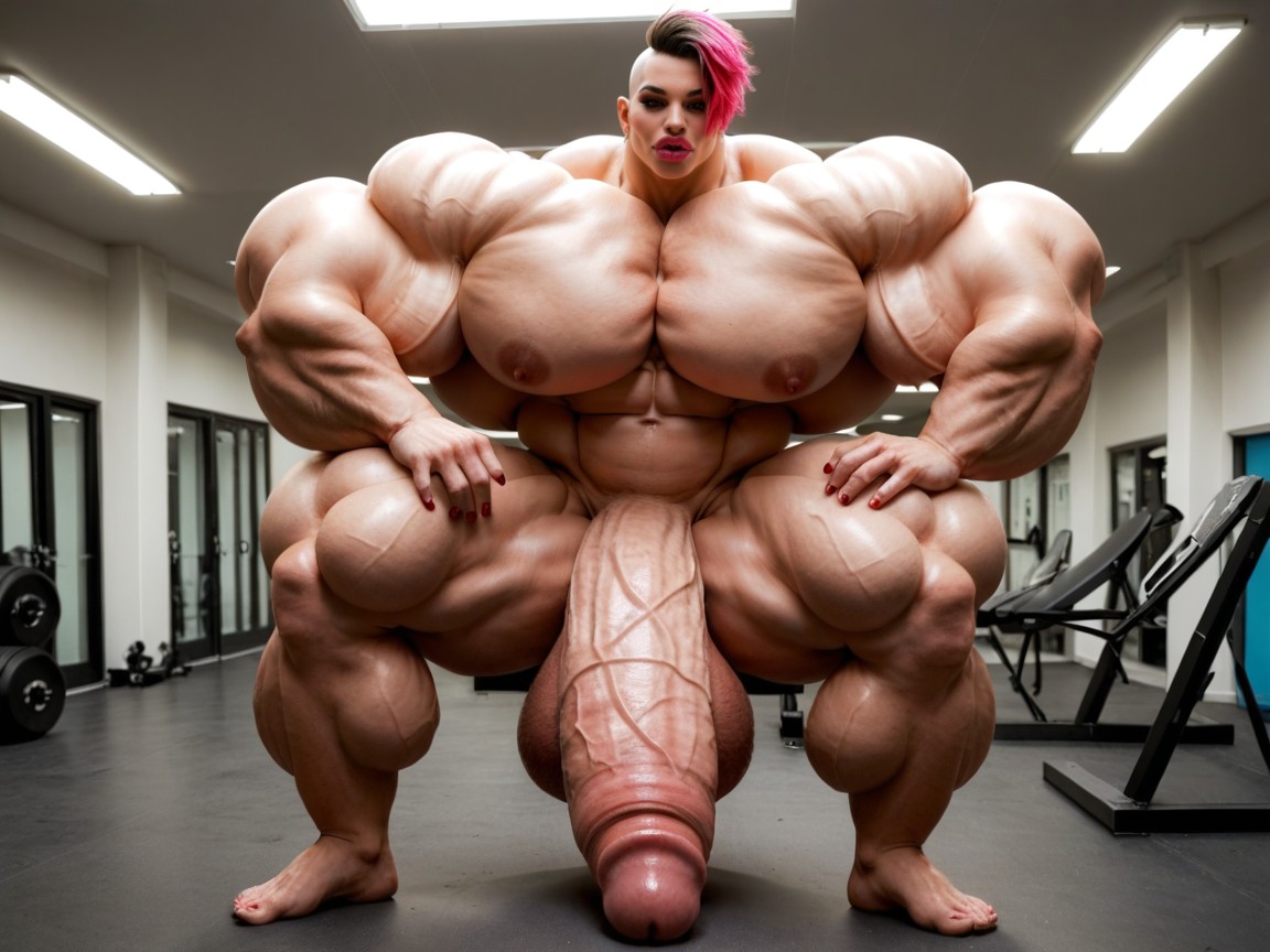 Buzzcut Hair, Hyper Absurdly Oversized Gigantic Girthy Penis, Hyper Gigantic Massive Penis Shemale AI Porn