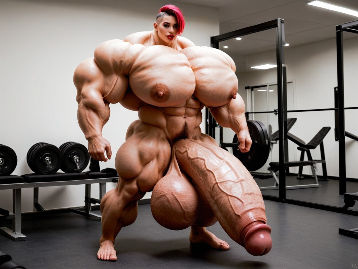 Hyper Absurdly Gigantic Balls, Penis Gigantic Then Torso, Hyper Absurdly Oversized Gigantic Massive Muscle Shemale AI Porn