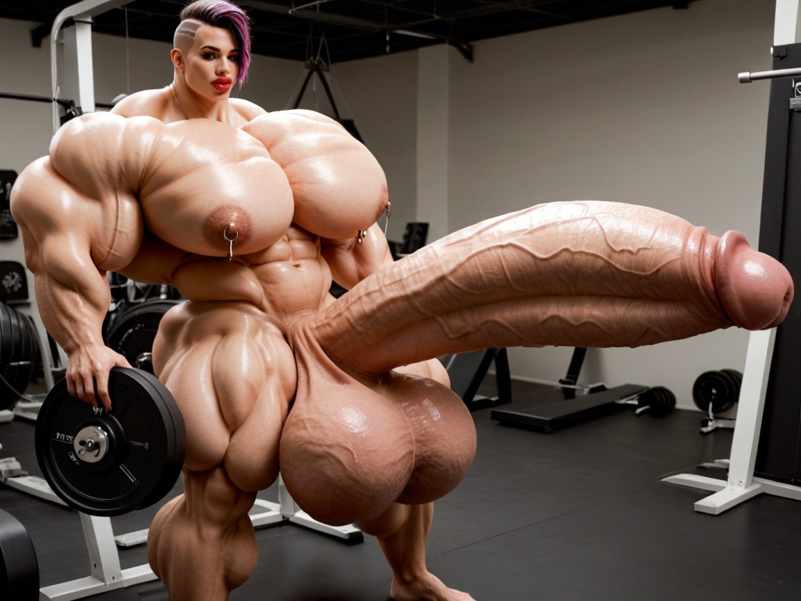 Hyper Absurdly Oversized Gigantic Girthy Penis, Hyper Gigantic Biceps, Hyper Absurdly Gigantic Massive Muscle Shemale AI Porn