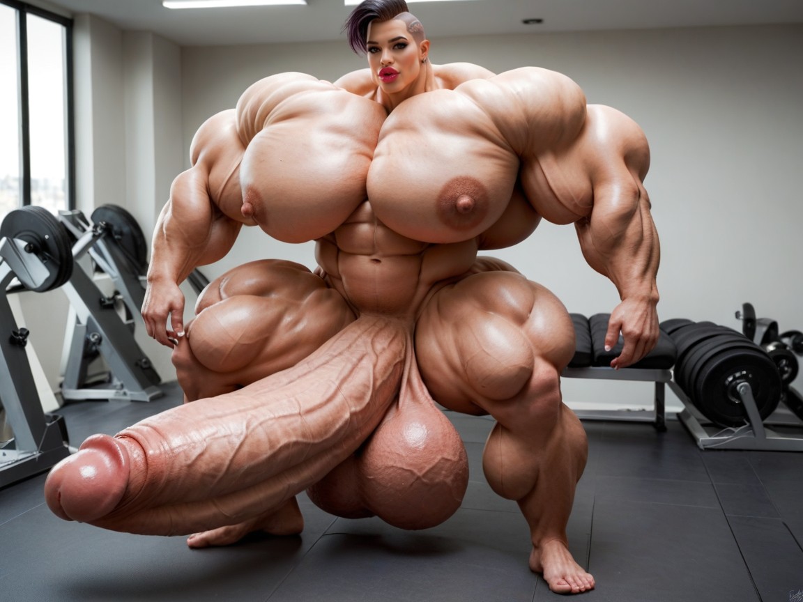 Hdr, Hyper Gigantic Balls, Hyper Absurdly Gigantic Massive Muscle Shemale AI Porn