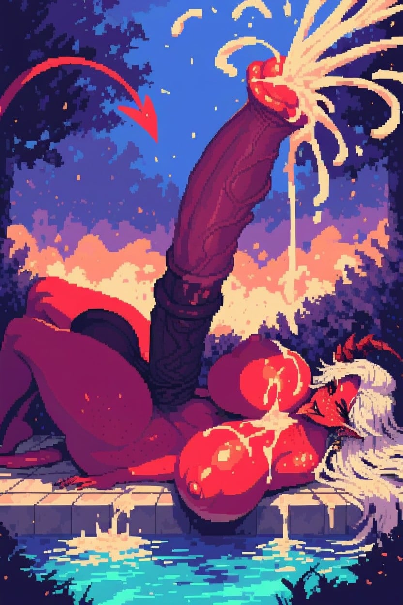 Laying On Back, Glowing Red Eyes, Horsecock Porno IA transsexuelle