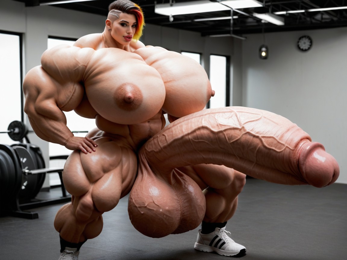 Hyper Absurdly Oversized Gigantic Massive Muscle, Balls Are Big Enough To Touch The Floor, Hyper Gigantic Growing Shemale AI Porn