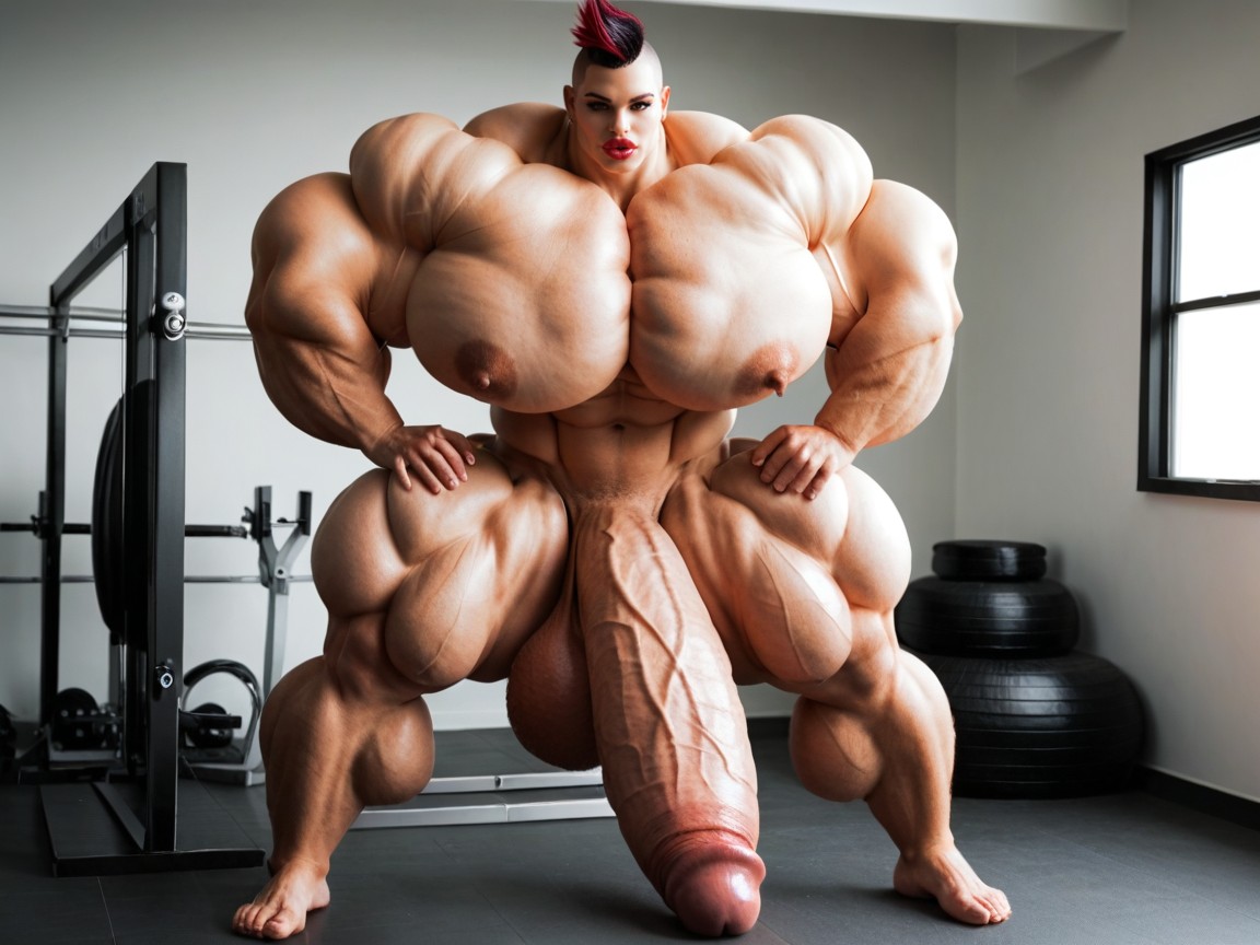 Buzzcut Hair, Giant Bulging Penis, Hyper Gigantic Muscle Growth Shemale AI Porn