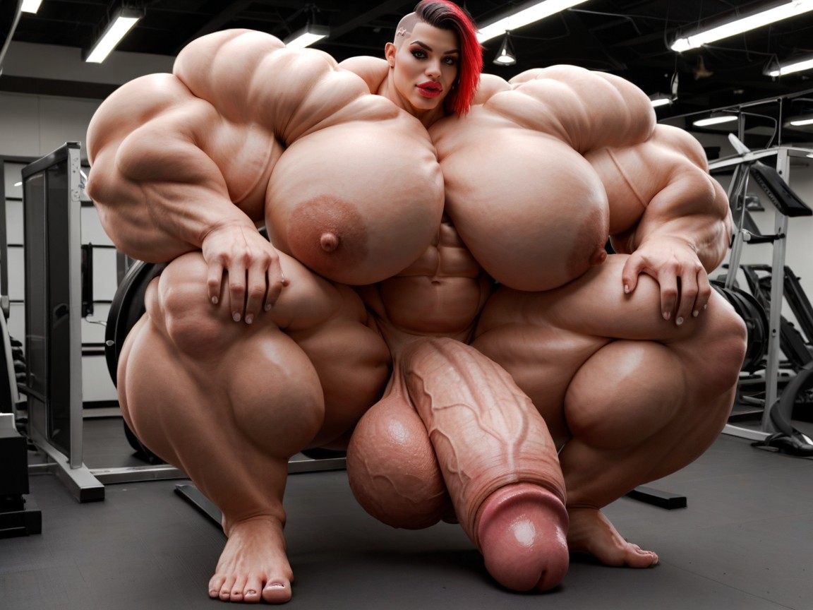 Nude Hyper Futanari With Hyper Gigantic Penis, Rounded Ass, Hyper Absurdly Oversized Gigantic Wides Penis Shemale AI Porn
