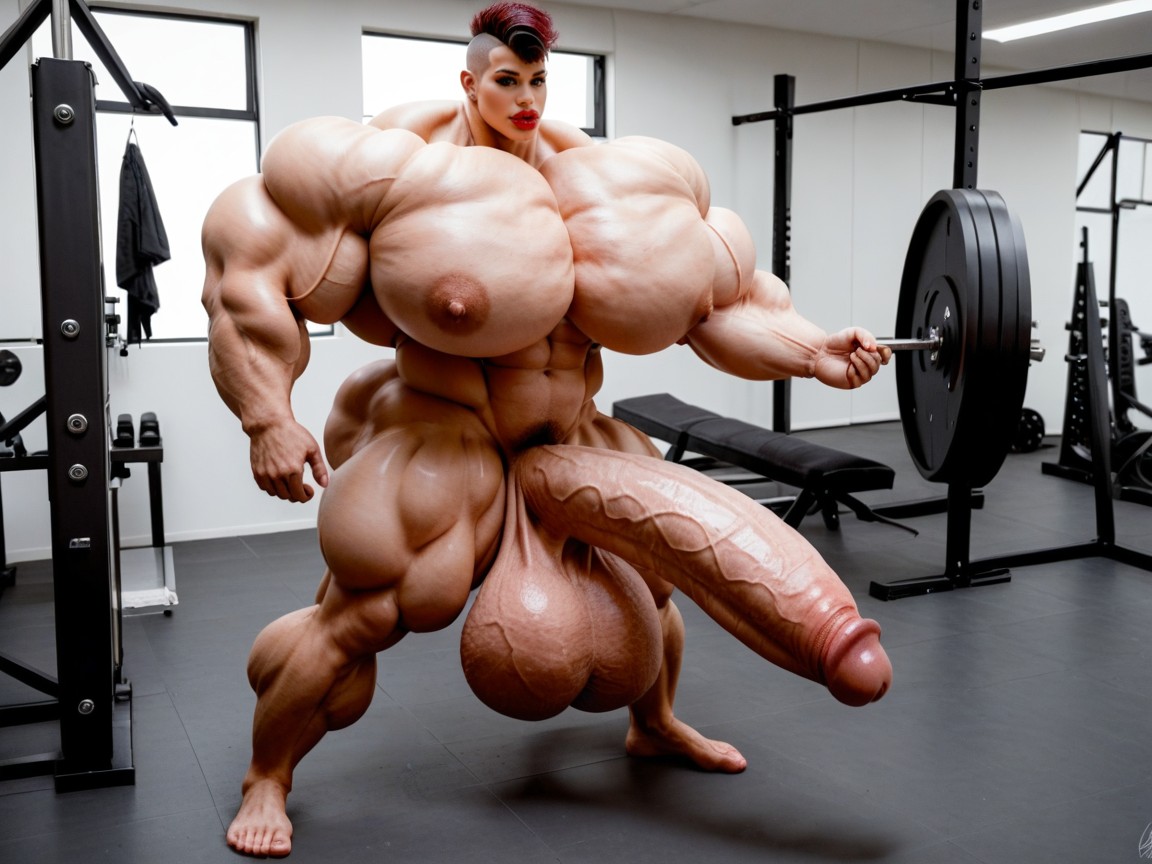 Hyper Gigantic Balls, Hdr, Giant Bulging Penis Shemale AI Porn