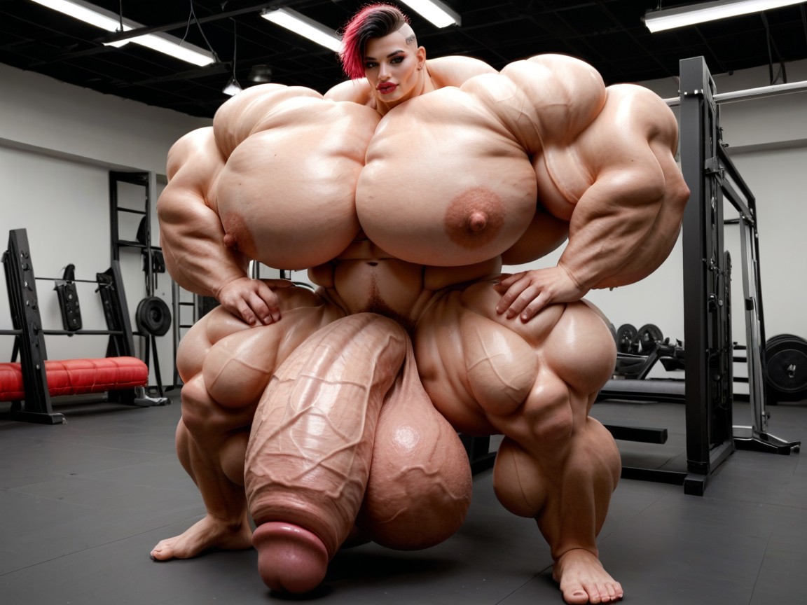 Penis The Size Of The Gym, Extremely Muscular, Rounded Ass Shemale AI Porn
