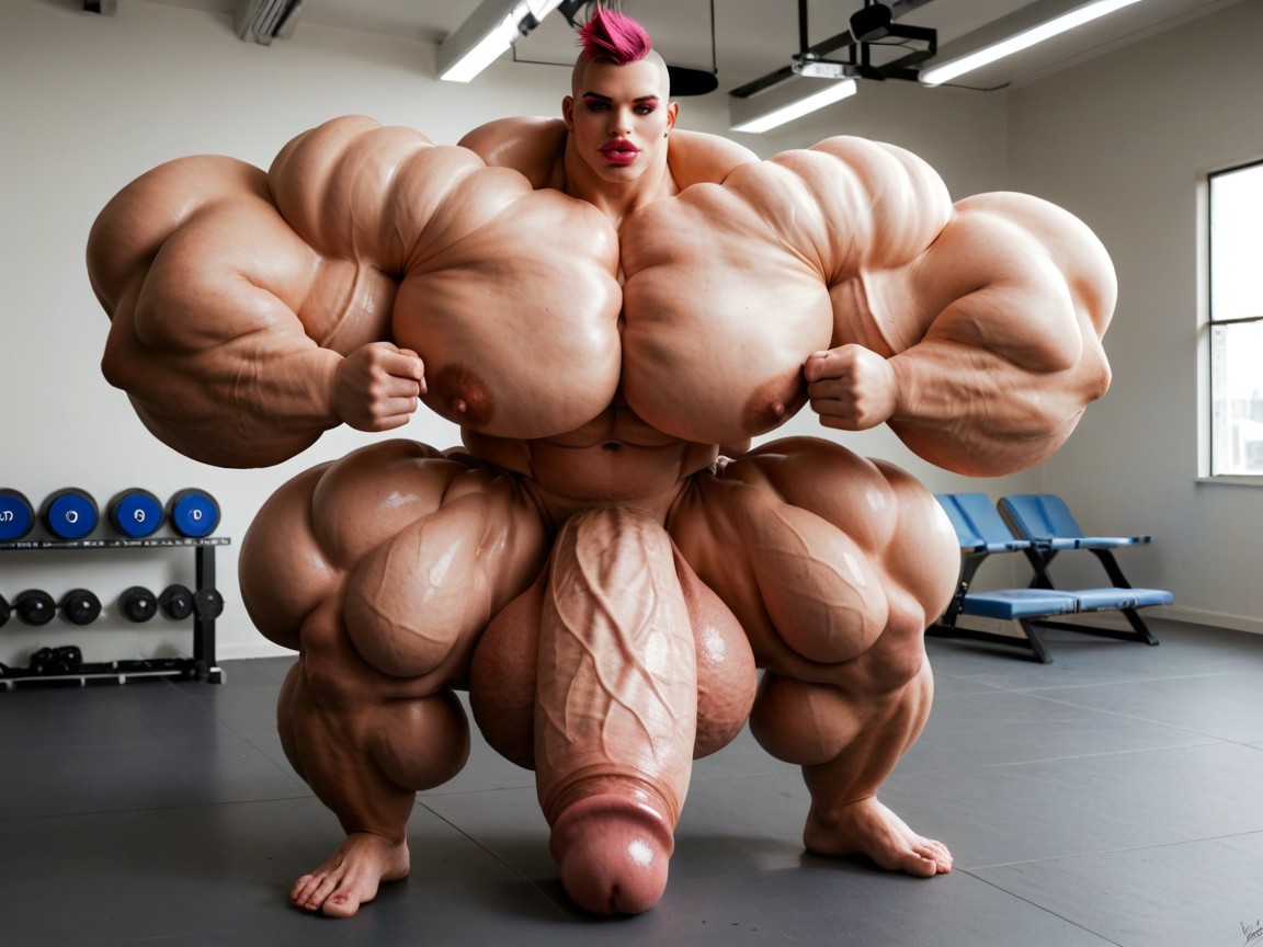 Buzzcut Hair, Hyper Absurdly Gigantic Balls, Full Body View Porno IA transsexuelle