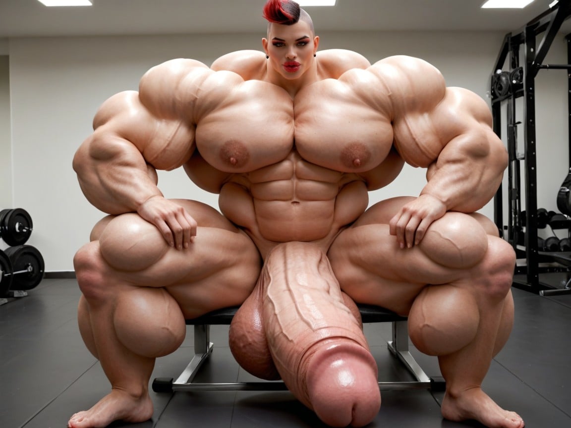 Hyper Gigantic Massive Penis, Rounded Ass, Buzzcut Hair Shemale AI Porn