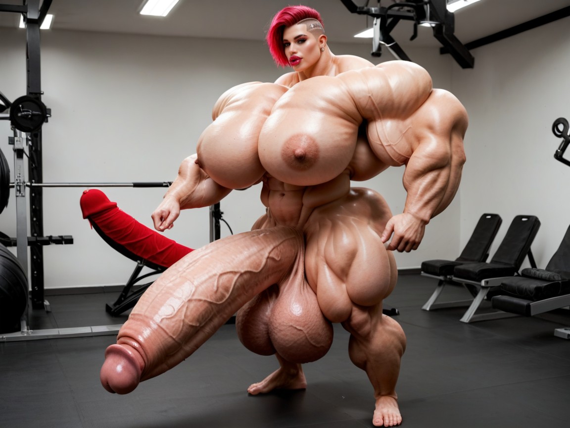 Hyper Gigantic Muscle Hips, Naked, Hyper Swollen Bimbo Lips 人妖AI黃片