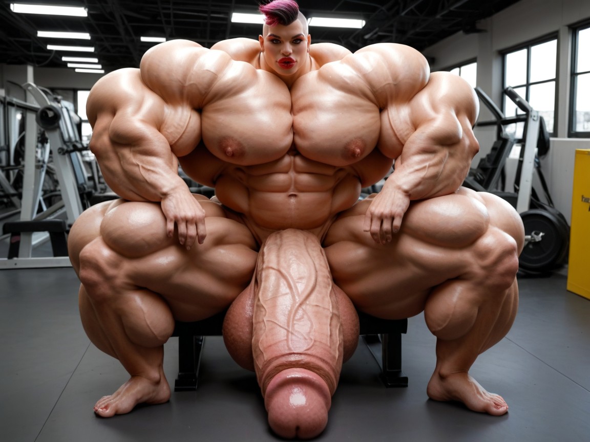 Hyper Swollen Bimbo Lips, Hyper Absurdly Oversized Penis, Naked Porno IA transsexuelle