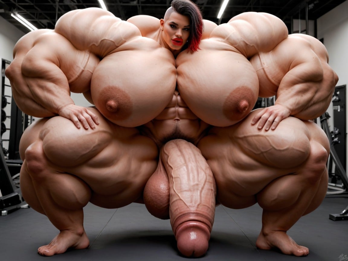 Hyper Gigantic Biceps, Buzzcut Hair, Hyper Absurdly Oversized Muscle Shemale AI Porn