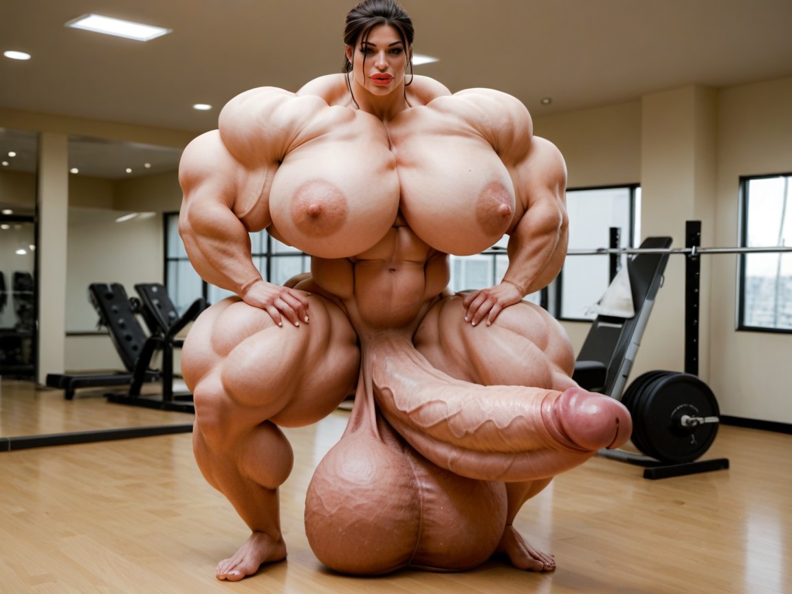Hyper Swollen Bimbo Lips, Nude Hyper Futanari With Hyper Gigantic Penis, Hyper Gigantic Lips Shemale AI Porn