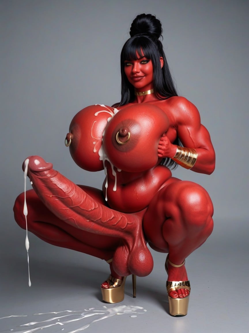 Gold Belly Chain, Massive Blue Ponycock, Gold Nipple Rings Porno IA transsexuelle