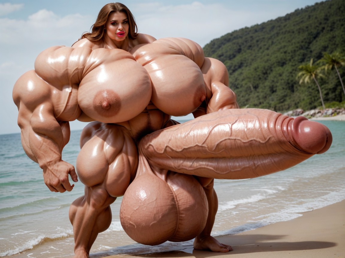 Penis Gigantic Then Torso, Ultra Detailed Face, Hyper Gigantic Muscle Hips Shemale AI Porn