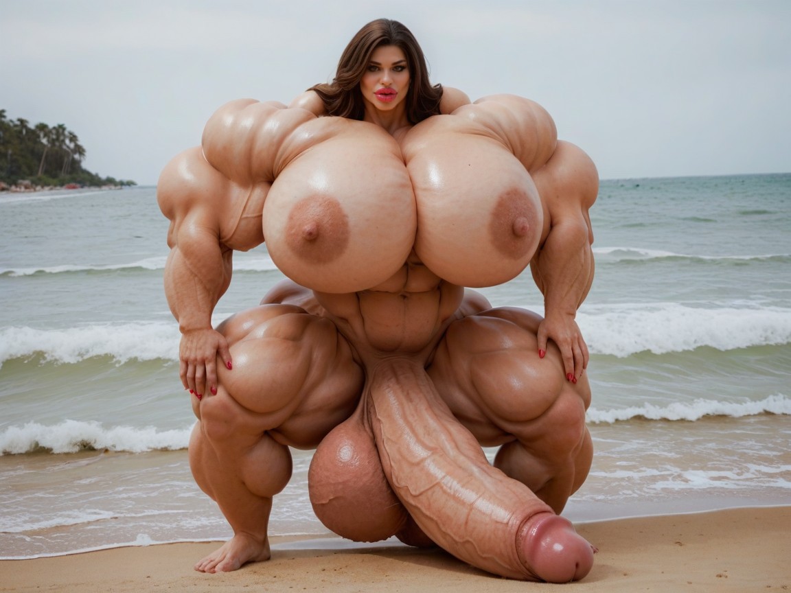 Hyper Bimbo, Penis Gigantic Then Torso, Hyper Absurdly Oversized Gigantic Girthy Penis Shemale AI Porn