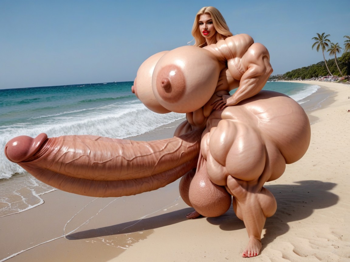 Balls Are Big Enough To Touch The Floor, Hyper Gigantic Growth, Hyper Absurdly Oversized Muscle Shemale AI Porn