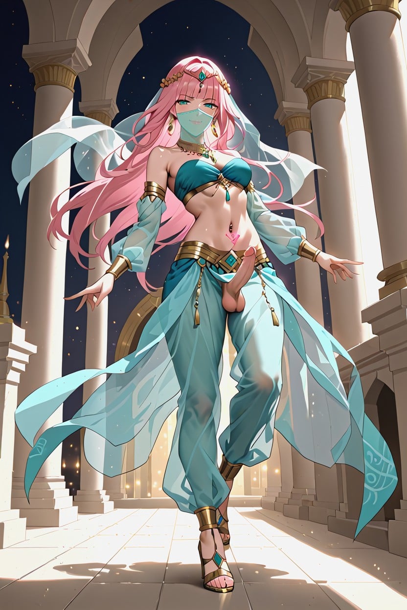 Absurdly Long Blunt Hair, Navel Piercing, Wind In Hair Shemale AI Porn