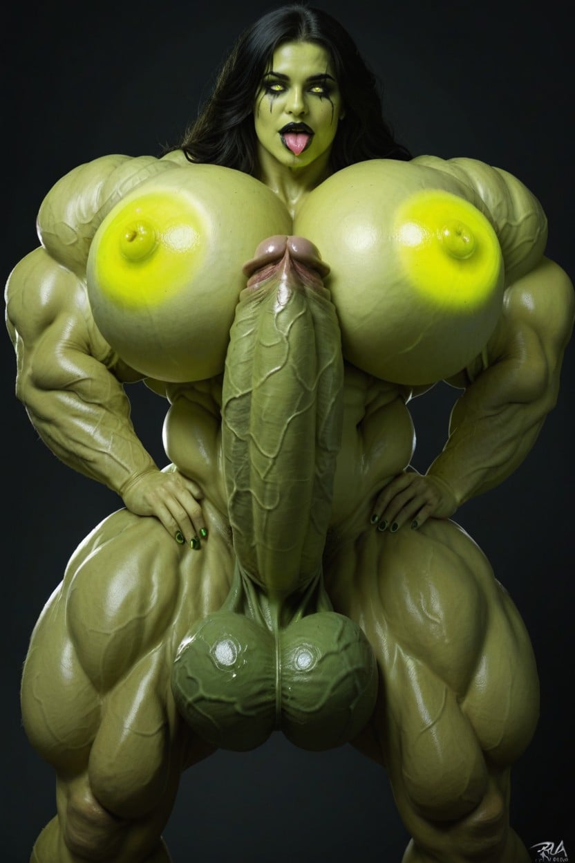 Excessive Muscles And Veins, Soft Face, Gigantic Glowing Horsetesticles 쉬메일 AI 야짤