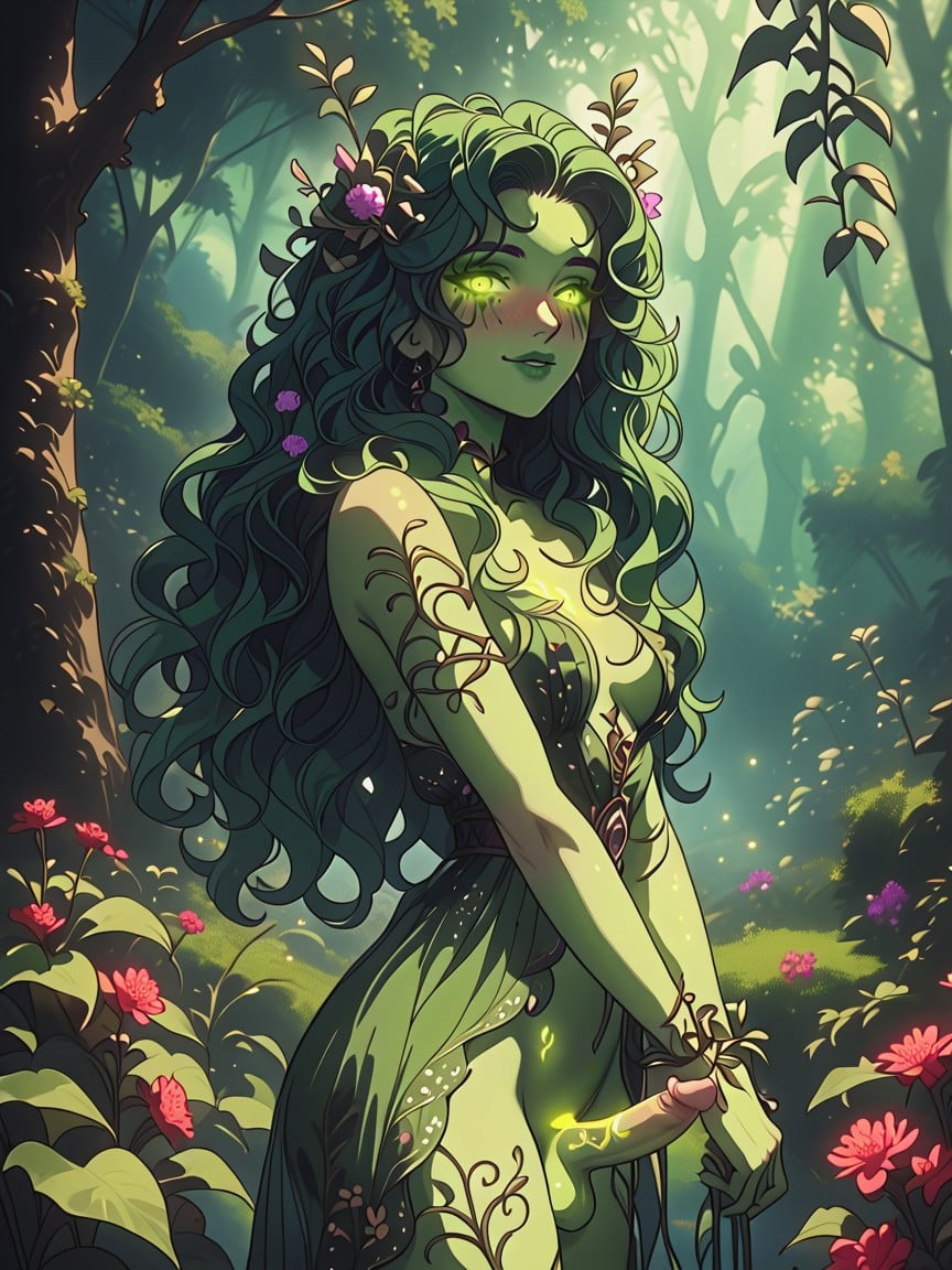 Delicate Shoulders, Sun-rays Through Trees, Beautiful Forest Nymph Shemale AI Porn