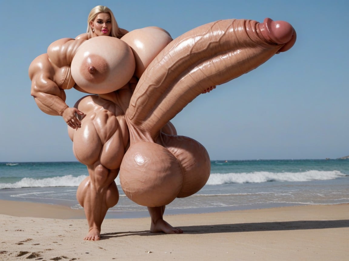 Hyper Absurdly Oversized Muscle, Penis Is Just Way Too Gigantic, Balls Are Big Enough To Touch The Floor Shemale AI Porn