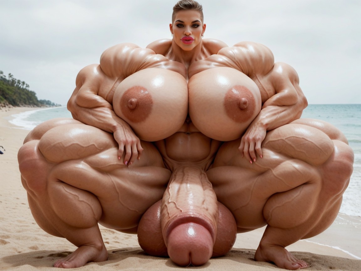 Full Body View, Hyper Gigantic Massive Biceps, Hyper Gigantic Abs Shemale AI Porn