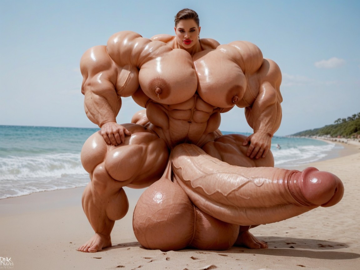 Extremely Muscular, Hyper Gigantic Massive Balls, Hyper Long Penis Shemale AI Porn