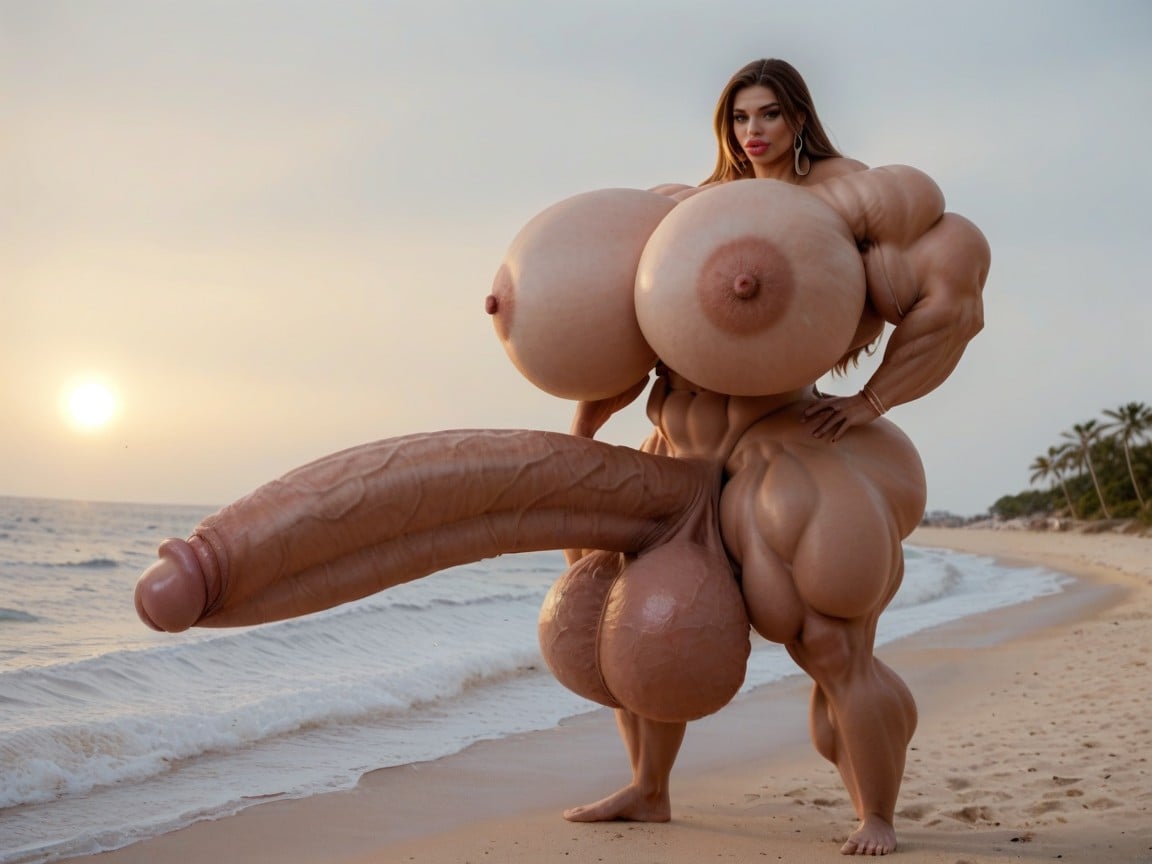 Hdr, Balls Are Big Enough To Touch The Floor, Hyper Absurdly Gigantic Balls Shemale AI Porn