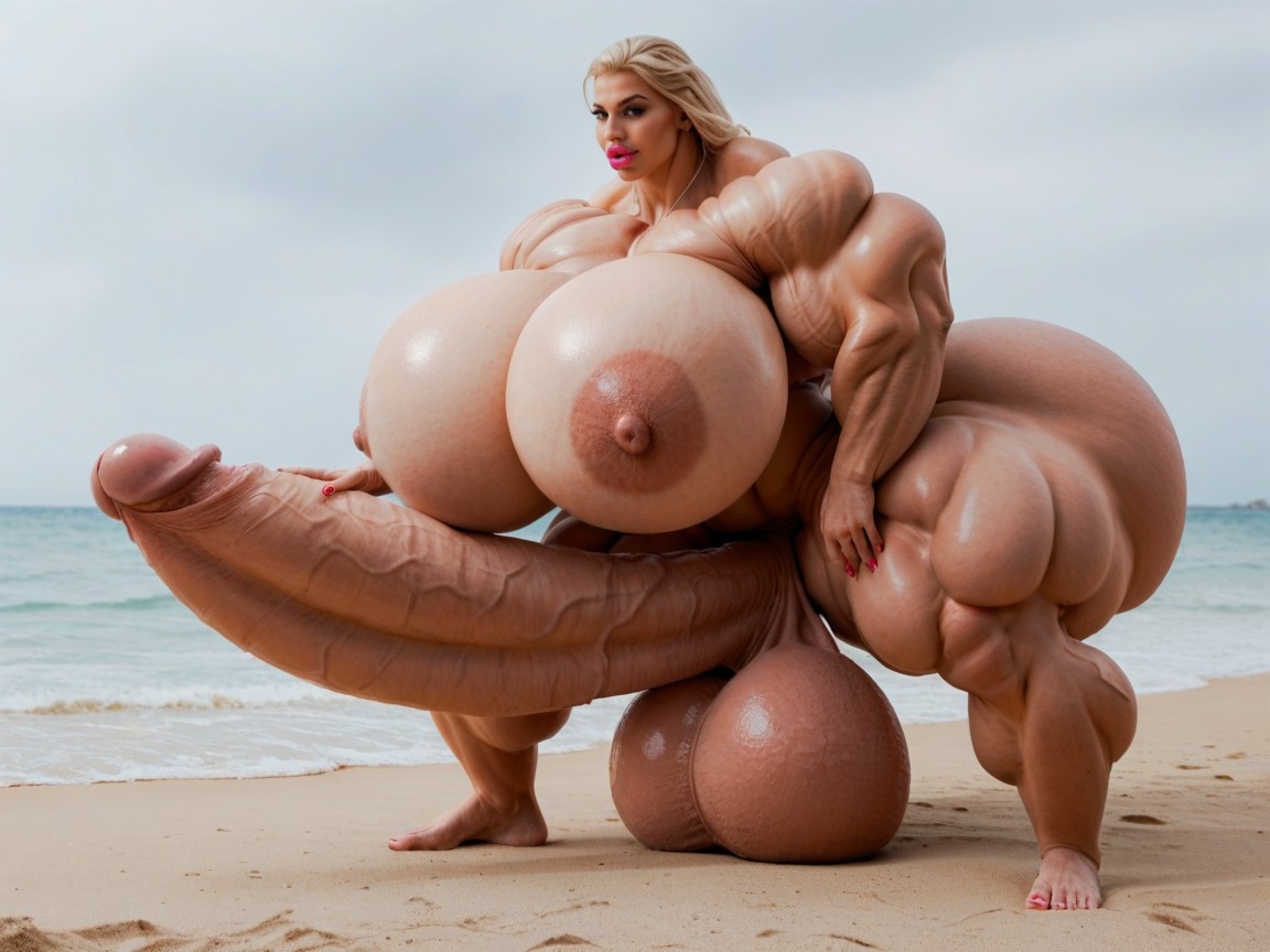 Hyper Gigantic Muscle Growth, Hyper Gigantic Lips, Giant Bulging Penis Shemale AI Porn