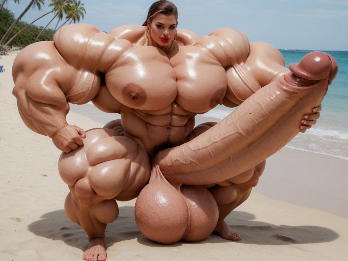Balls Are Big Enough To Touch The Floor, Ultra Detailed Face, Penis Gigantic Then Torso Porno shemale IA