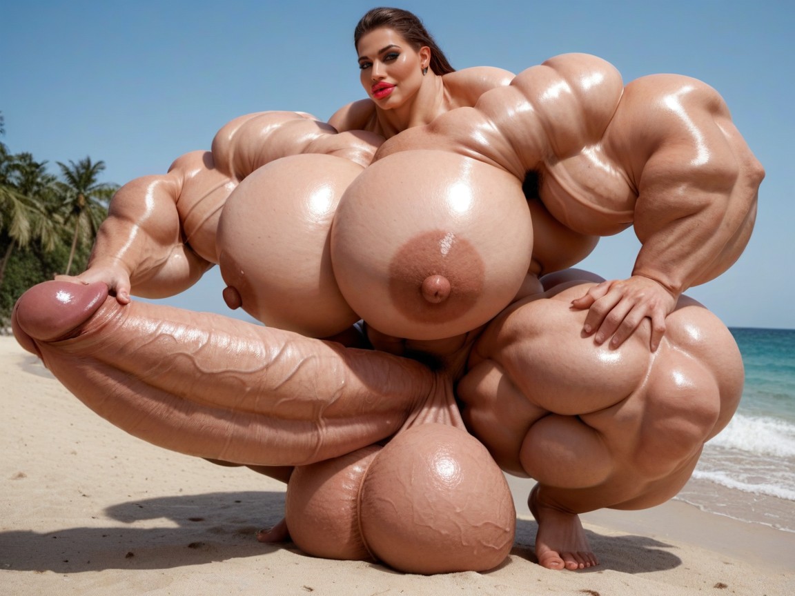 Penis Gigantic Then Torso, Hyper Absurdly Oversized Muscle, Full Body View Shemale AI Porn