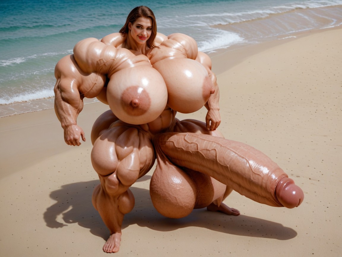 Hyper Gigantic Growing, Balls Are Just Too Gigantic, Rounded Ass Shemale AI Porn
