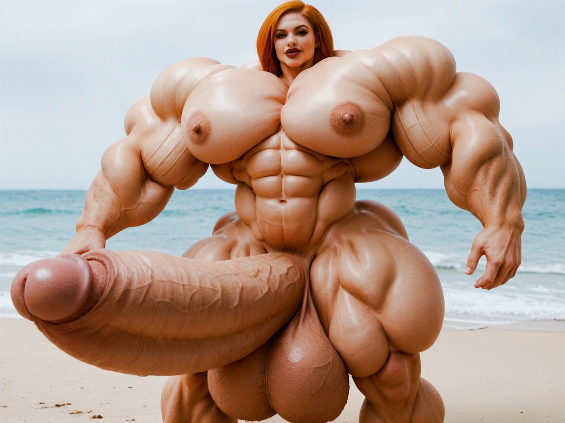 Full Body View, Hyper Gigantic Growth, Hyper Absurdly Oversized Penis Shemale AI Porn