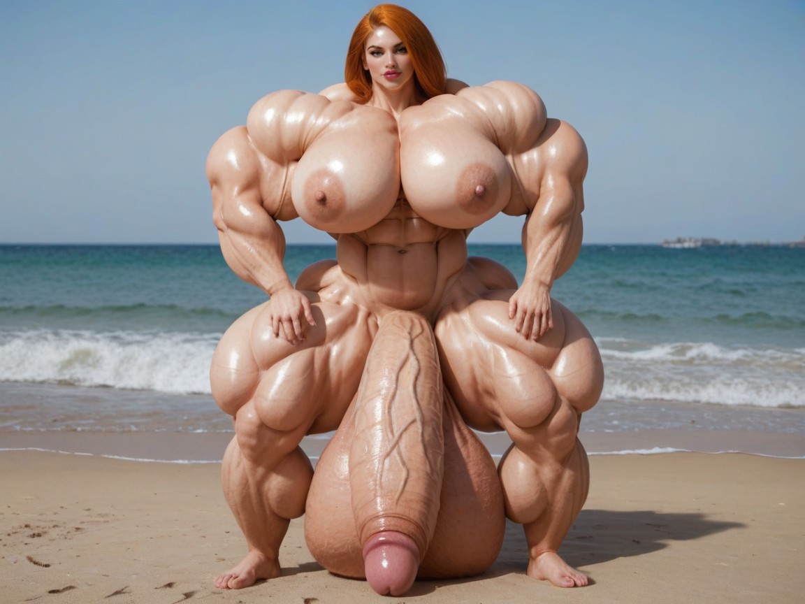 Hyper Lips, Hyper Absurdly Oversized Gigantic Girthy Penis, Hyper Gigantic Abs Shemale AI Porn