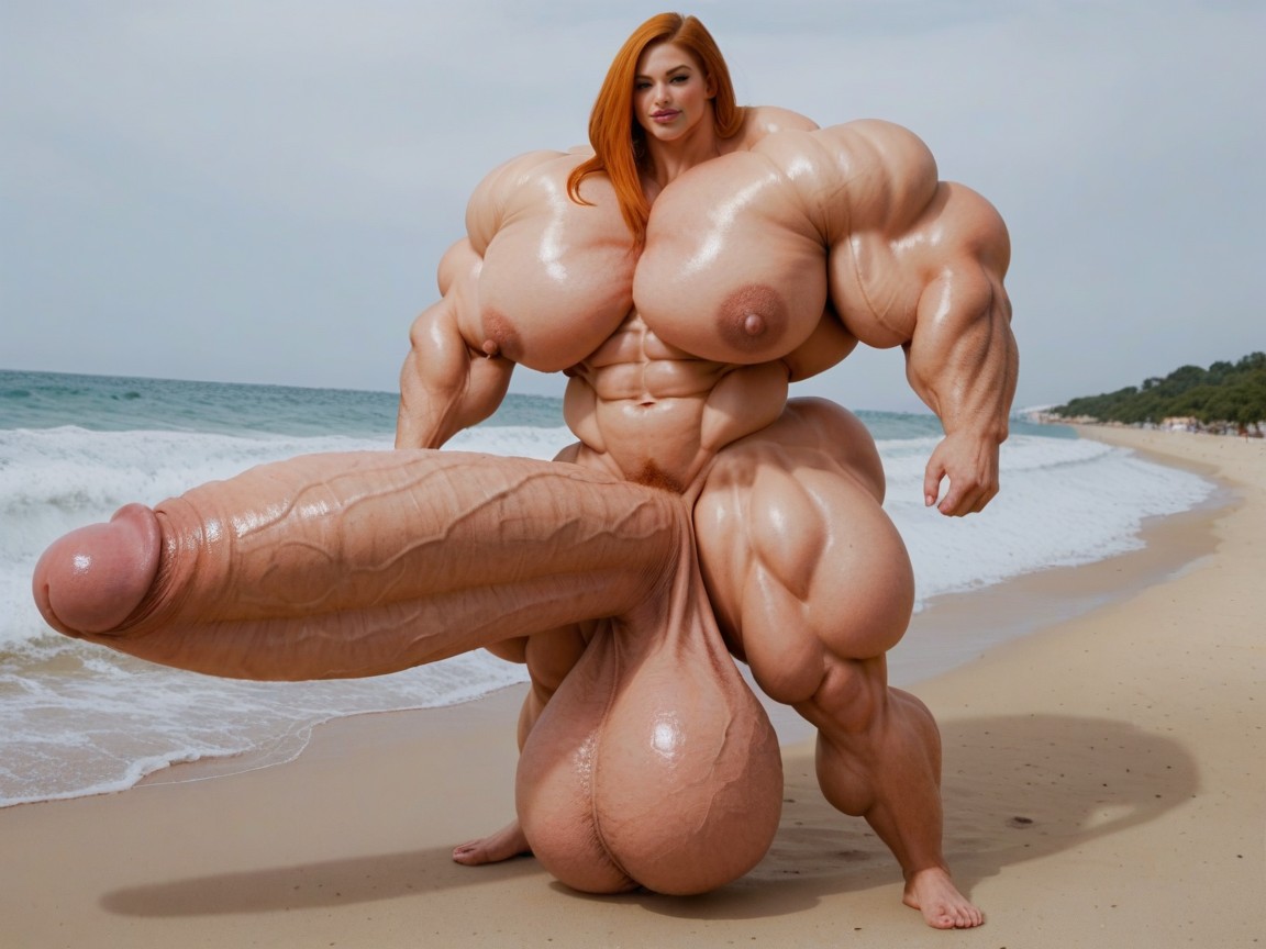 Ginger, Hyper Absurdly Oversized Muscle, Hyper Gigantic Penis Shemale AI Porn