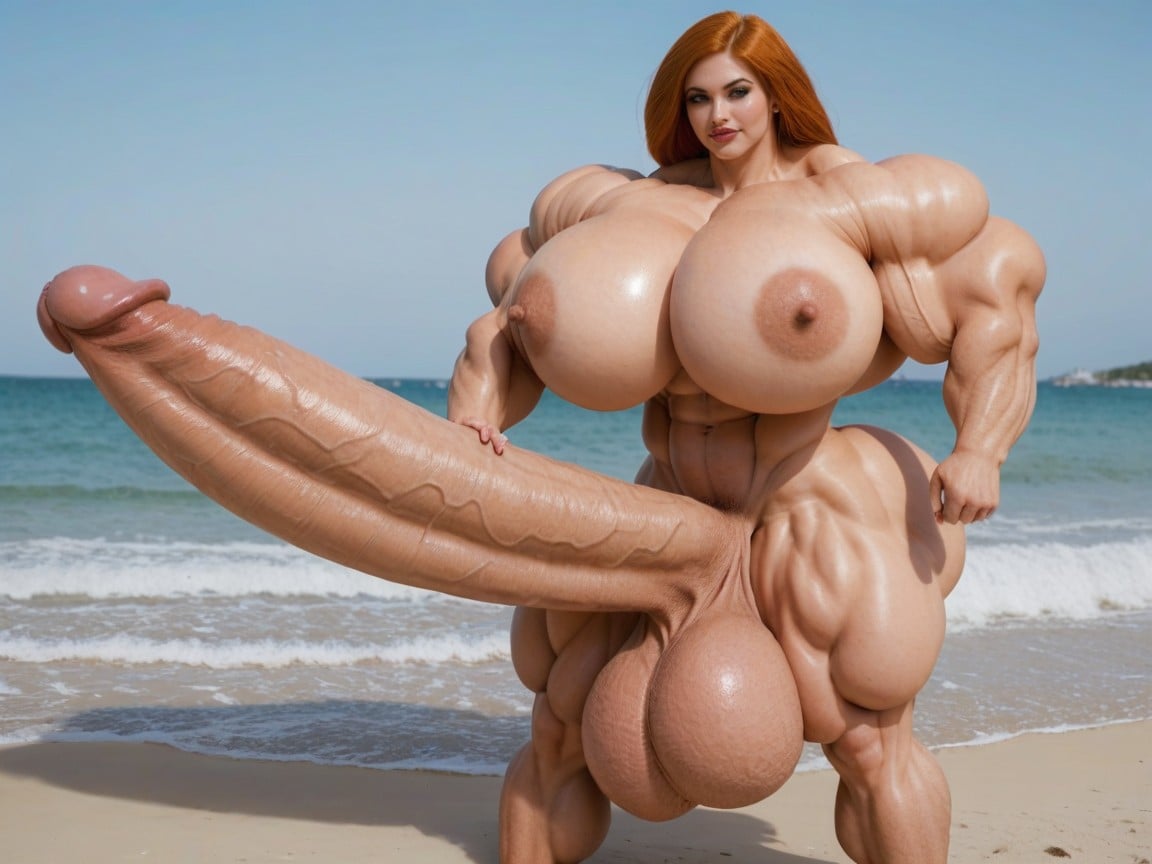 Ultra Detailed Face, Penis The Size Of The Beach, Hyper Absurdly Gigantic Massive Muscle Shemale AI Porn