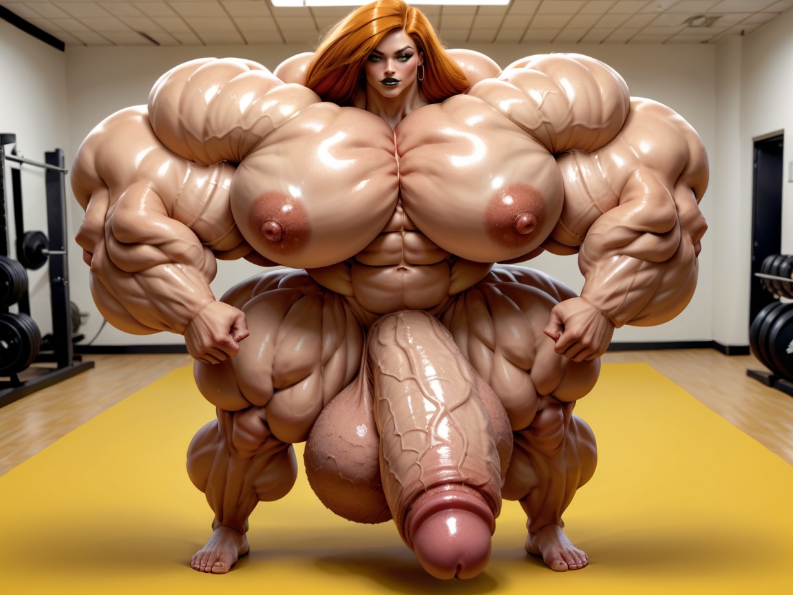 Nude Hyper Futanari With Hyper Gigantic Penis, Hyper Gigantic Massive Balls, Hyper Absurdly Oversized Gigantic Girthy Penis Shemale AI Porn