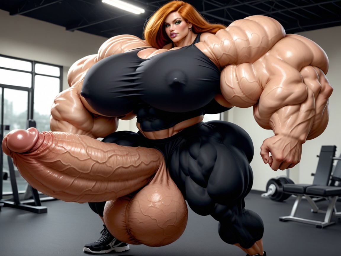 Hyper Gigantic Abs, Balls Are Big Enough To Touch The Floor, Balls Are Just Too Gigantic Shemale AI Porn