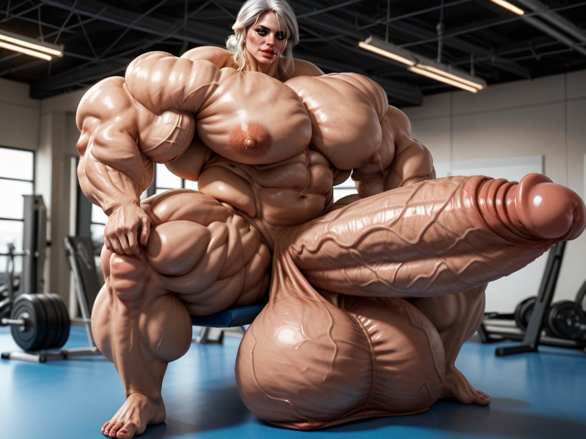 Nude Hyper Futanari With Hyper Gigantic Penis, Hyper Absurdly Gigantic Balls, Full Body View Shemale AI Porn