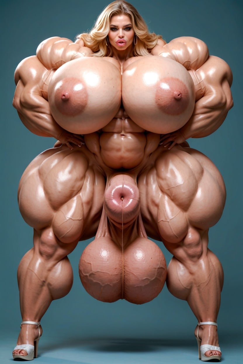 Hyper Absurdly Gigantic Massive Muscle, Full Body View, Hdr Shemale AI Porn
