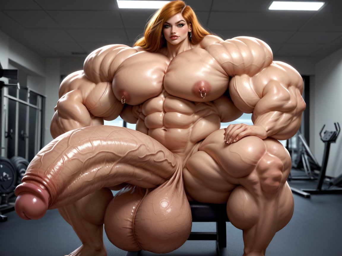 Hyper Gigantic Massive Balls, Hyper Swollen Bimbo Lips, Nude Hyper Futanari With Hyper Gigantic Penis Shemale AI Porn