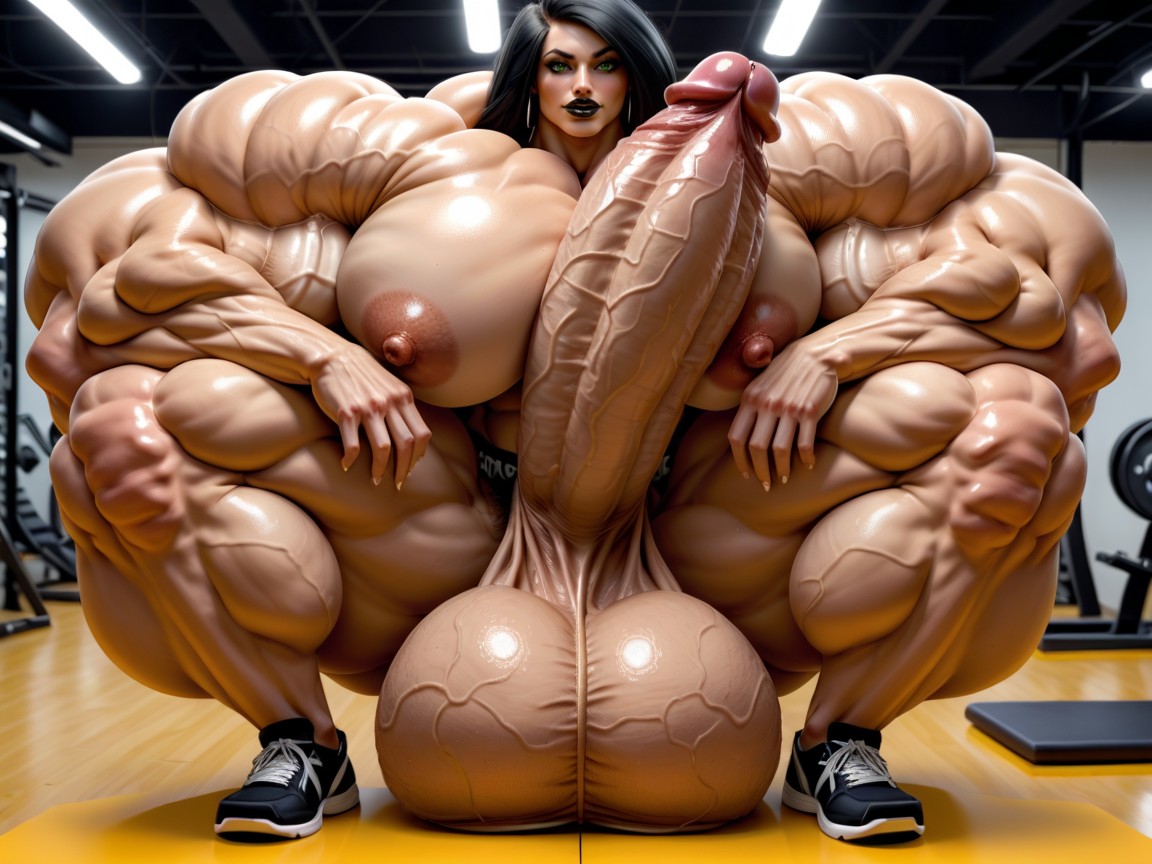 Ultra Detailed Face, Hyper Gigantic Massive Balls, Extremely Muscular Shemale AI Porn