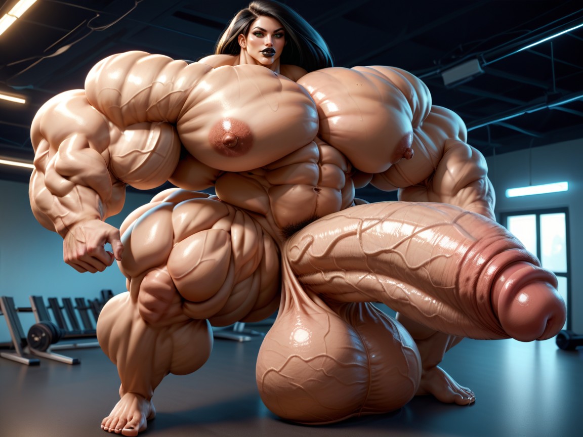 Nude Hyper Futanari With Hyper Gigantic Penis, Giant Bulging Penis, Hyper Gigantic Balls Shemale AI Porn