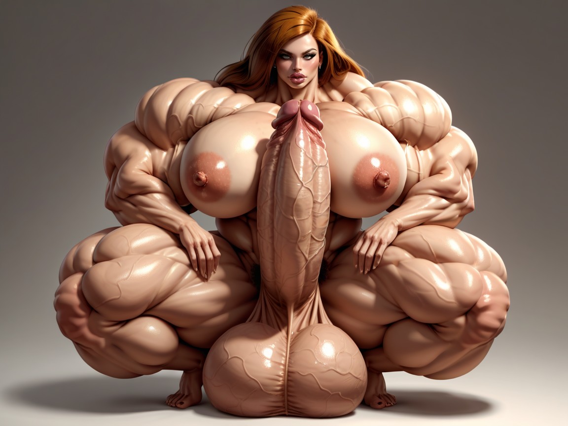 Gorgeous Face, Hyper Gigantic Biceps, Hyper Absurdly Oversized Gigantic Girthy Penis Shemale AI Porn