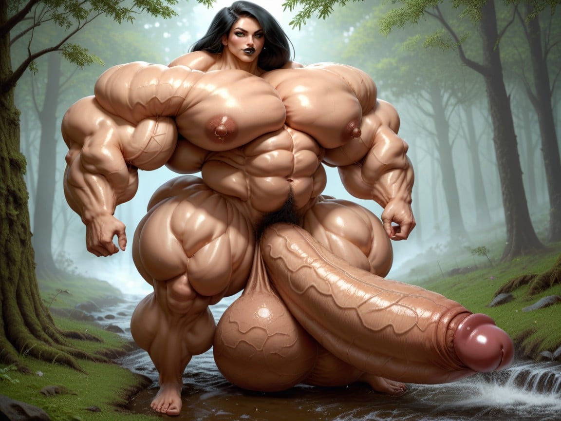Hyper Gigantic Muscle Growth, Hyper Swollen Bimbo Lips, Extremely Muscular Shemale AI Porn