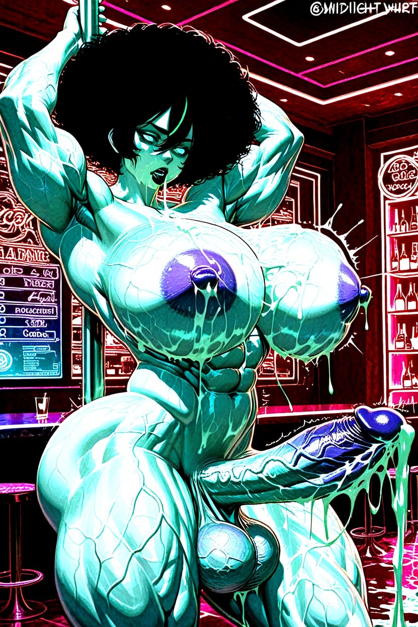 White Dick, Hyper Gigant Muscles, Growth Shemale AI Porn