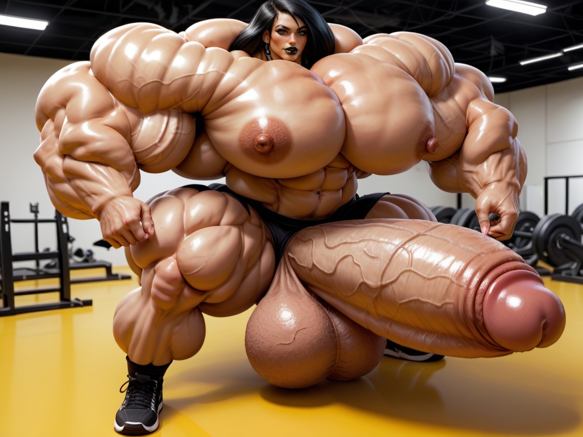 Hyper Gigantic Muscle Hips, Penis Bigger Than Body, Rounded Breast Shemale AI Porn