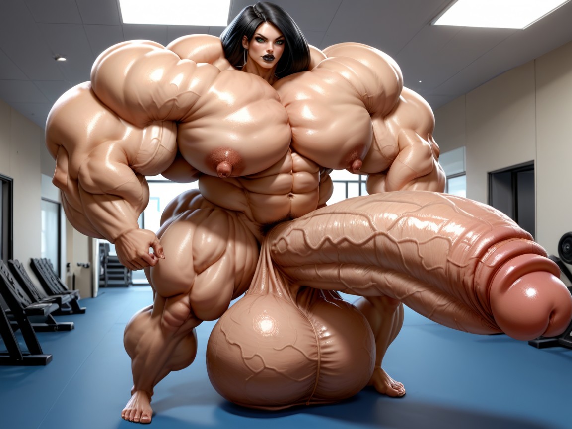 Hyper Long Penis, Full Body View, 肌肉发达 人妖AI色情