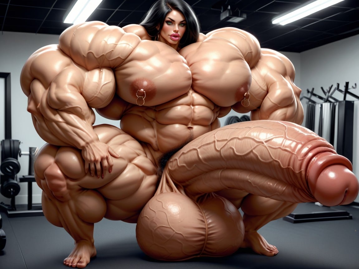Giant Bulging Penis, Rounded Breast, Hyper Absurdly Oversized Gigantic Girthy Penis Shemale AI Porn